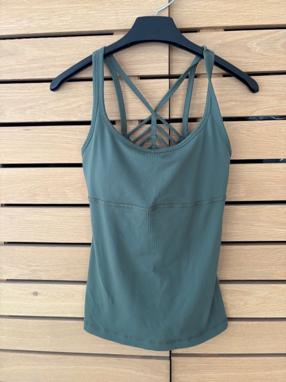 prAna Olive Green Strappy Back Tank Top with Built-In Shelf Bra – Size S